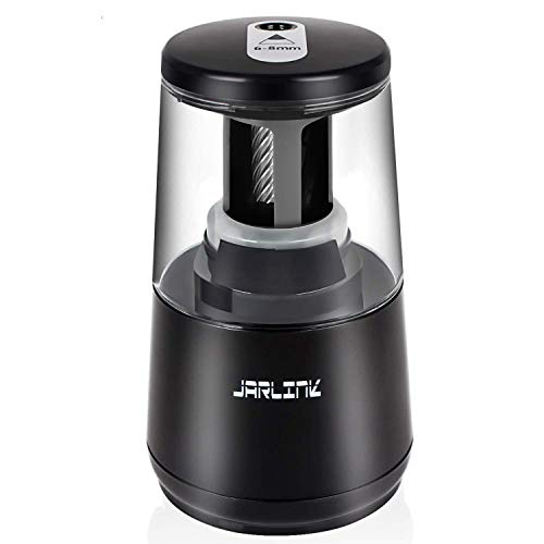 JARLINK Electric Pencil Sharpener, Heavy-Duty Helical Blade to Fast Sharpen, Auto Stop for No.2/Colored Pencils(6-8mm), AC Adapter/Battery Operated in School Classroom/Office/Home (Black) - color: Black