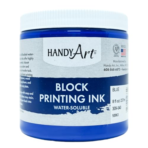 Handy Art Block Printing Ink, Blue, 8 oz Jar, Water-Soluble | Highly Pigmented Vibrant Opaque Color with Superior Transfer Tack, Water Soluble, Certified Safe & AP Non-Toxic, Made in USA - color: Blue, size: 8 Fl Oz