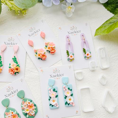 Spring Floral Polymer Clay Cutters Set – Teardrop & Geometric Clay Cutters, Polymer Clay Molds for Clay Earring Cutters, Clay Tools - color: 2G color