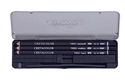 CRETACOLOR Nero Deep Black Pocket Pencil Set, 7 Pieces, multicolor
