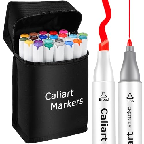 Caliart Alcohol Markers, 24 Colors Art Coloring Marker Set Fine & Chisel Dual Tip Drawing Gifts, Easter Basket Essentials, Easter Basket Stuffers - color: 24 Colors, size: 1 Count (Pack of 24)