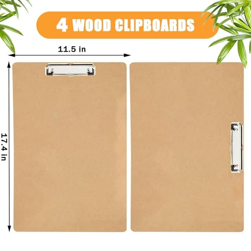 4 Pack Extra Large Clipboard, 11x17 inch Legal Size Wooden Clipboard, Vertical Clipboards & Horizontal Clipboards with Low Profile Clip, Wooden Lap Board for Drawing, Sketching, Art Supplies - style: 4PCS
