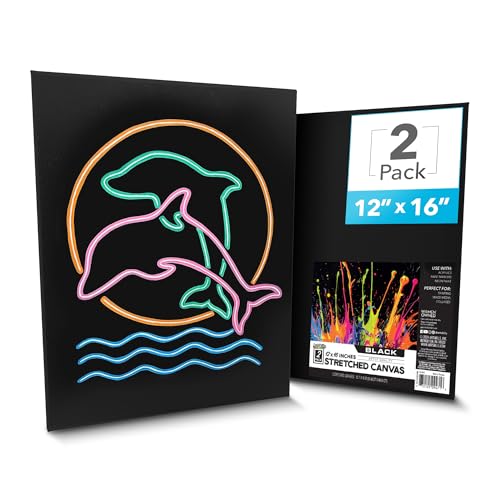 ArtSkills Black Canvas, Stretched Canvases for Painting, Supplies for Artists, 12x16, 2-Pack