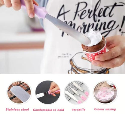 Cake Cream Spatulas, 3 Pieces of Cake Angled Spatula with Stainless Steel, Professional Cake Decorating, Pastry & Baking, Icing Frosting Cream Chocolate Cake Spatula (3pcs Pink) - color: 3 Pcs Pink