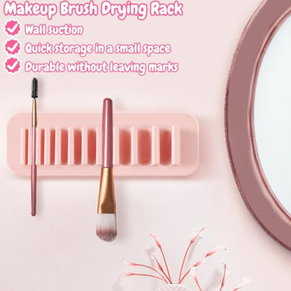 Rosvola Makeup Brush Drying Rack, 2PCS Silicone Makeup Brush Holder, Wall Mounted Toothbrush Storage, Multipurpose Beauty Tool Organizer for Painting Cosmetic Pen Brushes Sewing