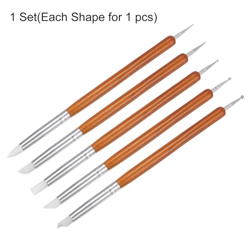 HARFINGTON 5 Pcs Silicone Clay Sculpting Tool Double-Ended Rubber Tip Metal Ball Silicon Shaper Pens Modeling Stylus Dotting Tool for DIY Handicraft Sculpture Pottery Painting, Red - color: Red