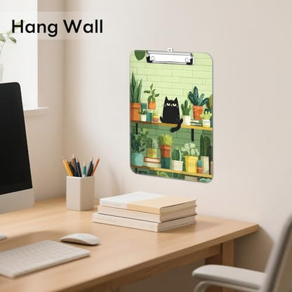 Plastic Cute Clipboard Low-Profile Metal Clip, A4 Letter Size 9 x 12.5 in, 8.5 x 11 Paper Clip Board for Teachers, Nurses, Classroom,Cafe Black Cat - color: Cafe Black Cat