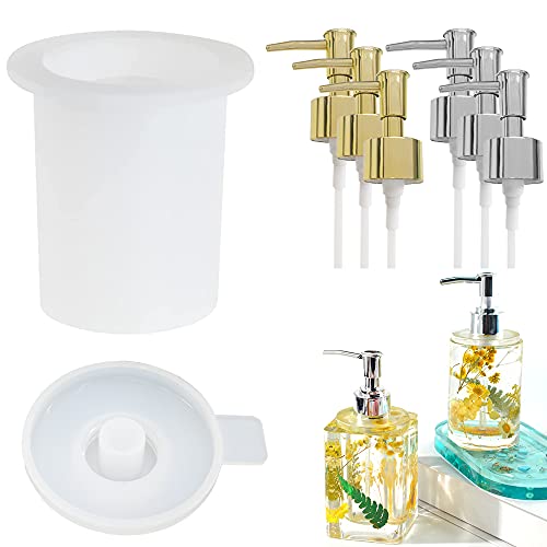 Pump Bottle Resin Mold,1 Set Bathroom Bottle Resin Mold+6 Pack Dispenser Pump,Pump Bottle for Storage Soap Lotions Hand Sanitizer and Creams, DIY Dispenser Pump Bottles for Kitchen, Home Decor - color: Round