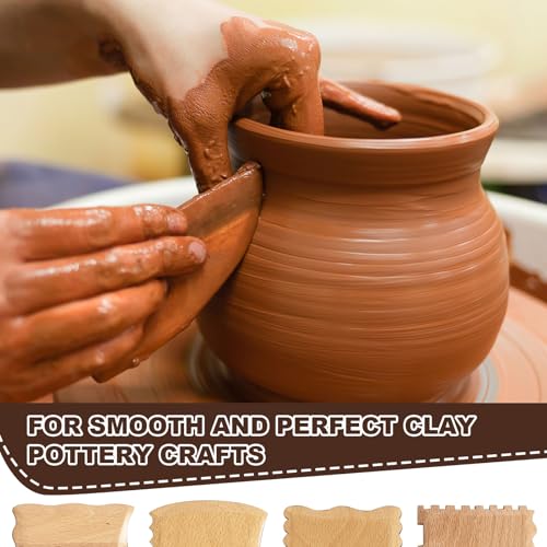 DIYOOHOMY 6 Pcs Wooden Pottery Ribs Trimming Tools, Beech Wood Clay Foot Shaper Set for Wheel Throwing Carving Sculpting Texturing, Pottery and Ceramics Clay Tools Supplies - color: wood-6