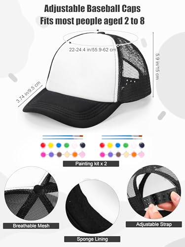 Aneco DIY Blank Trucker Hats Kit Adjustable Baseball Caps | Embroidered Patches, Paint Tools Included, Craft Kit, Sports Events, Group Activity, Party Favor - color: Black