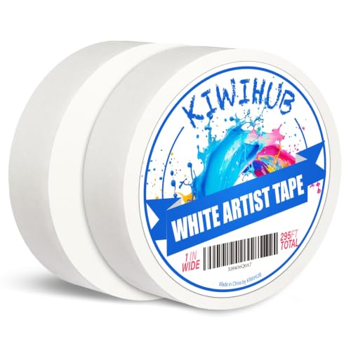 2 Pack Art Tape - Professional Watercolor Tape for Paper, White Masking Artists Tape for Painting Canvas Framing - Acid Free Tape - 1inch Wide 295FT Long - size: 1inch