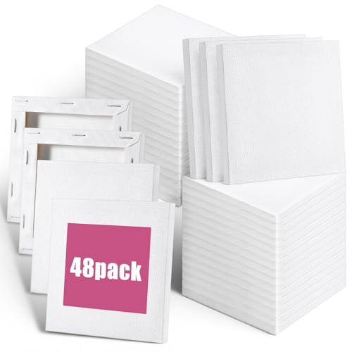 48 Pcs Mini Canvases for Painting, 4x4inches 2/5Inches Thickness Small Blank Canvas for Birthday Parties Home Decor Project