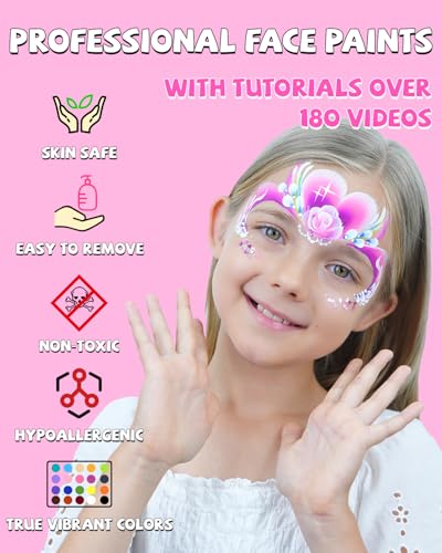 Anka Bella Professional Face Painting Kit for Kids,12X10gm Water Activated Rainbow Cake Face Paint with Stencil & Brushes,Hypoallergenic & Non-Toxic,Gift for Birthday Parties/Halloween/Carnival - color: Rainbow Valley set