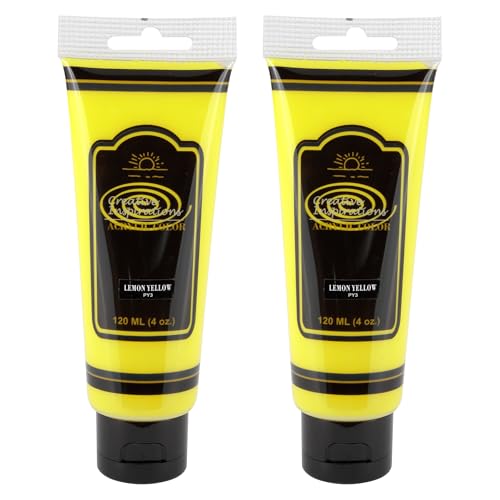 Creative Inspirations Acrylic Paint - Lemon Yellow - 120mL - 2 Pack - Smooth & Creamy Consistency, Vibrant Pigmentation, Great Coverage for Artists - Clean Up with Soap & Water - color: Lemon Yellow, size: 4.06 Fl Oz (Pack of 2)