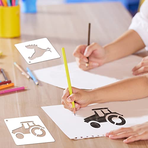 64 Pieces Stencils for Painting, Small Reusable Farmhouse Stencil, Art Craft Template for Painting on Wood, Wall, Fabric, Rock, Chalkboard, Sign, DIY Art Scrapbook Projects(Farm) - style: Farm