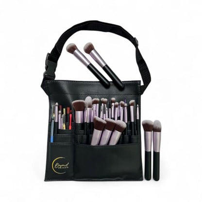 Beyond Shadow Brand™ – Black PU Leather Makeup Brush Pouch | Holds Up to 40 Brushes & Pencils | Professional Organizer with Adjustable Strap for Travel & On-the-Go Makeup Artists, 10LX10WX0.2H Inch