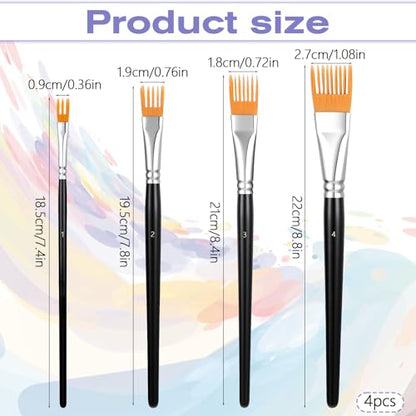 4Pcs Comb Artist Brush Set, Professional Artist Paintbrushes for Acrylic Painting, Paint Brush for Acrylic, Oil and Watercolor