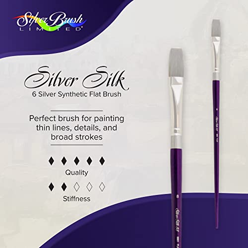 Silver Brush Limited 8801-8 Silver Silk 88 Flat Paintbrush for Acrylic, Watercolor, Gouache, Inks, & Dyes, Size 8, Long Handle - size: Size - 8