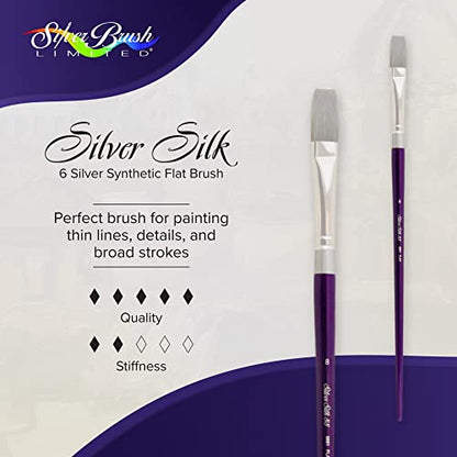 Silver Brush Limited 8801-8 Silver Silk 88 Flat Paintbrush for Acrylic, Watercolor, Gouache, Inks, & Dyes, Size 8, Long Handle - size: Size - 8