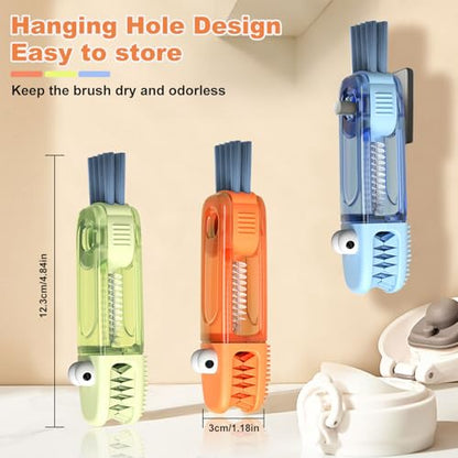 3 in 1 Cup Lid Cleaning Brush, Gap Cleaner Brushs - Home Kitchen Multifunctional Bottle Cleaning Brush Set, Portable Travel Bottle Lid Cleaner Tools - color: Blue Green Orange