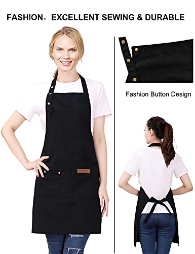 Kitchen Cooking Apron for Women Men with Big Pockets Canvas Waterproof Aprons for Server Pottery Artist Chef Apron - color: Black