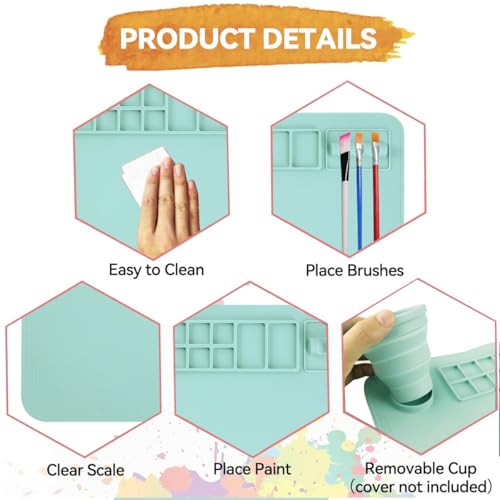 Silicone Painting Mat, 20"x 16" Silicone Art Mat with Cup, Kids Painting mat for Resin, DIY, Drawing Resin, Paint, Clay， Large Craft, (Blue) - color: Blue