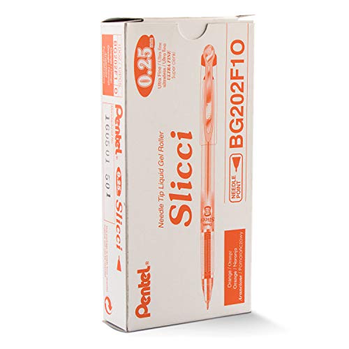 Pentel Arts Slicci 0.25 mm Extra Fine Gel Pen, Orange Ink, Box of 12 (BG202-F1) - color: Orange, size: 12 Count (Pack of 1), style: 0.25mm