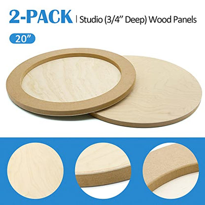 Falling in Art Unfinished Round Birch Wood Panels Kit for Painting, Wooden Canvas 2 Pack of 20 Studio 3/4" Deep, Cradle Boards for Pouring, Art, Crafts, Burning and More - size: 20' round 2 PACK