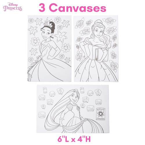 Innovative Designs Disney Princess Canvas Paint Set for Kids with 3 Canvases, Acrylic Paint, Paintbrush, & Easel - Tiana, Belle, and Rapunzel - color: Disney Princess