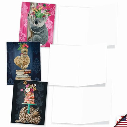 The Best Card Company Assorted Blank Greeting Card Box Set - Incl. 20 Cards + Envelopes - 10 Unique Designs - refined for Thank Yous, Invitations, More - Fancy Wildlife AM3364OCB-B2x10 - style: Fancy Wildlife