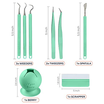 iVyne (8pcs) Premium Vinyl Weeding Tool Kit & Weeding Scrap Collector Soft Grip Tools with Berry, Weeder, Tweezers, Picker Or Hook, and Scraper Set for Scrapbooking & HTV - - color: Silicone Tools & Berry Green