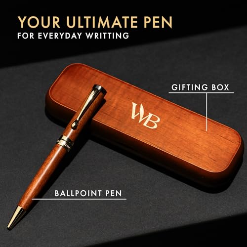 Wordsworth and Black Ballpoint Pen Set - Stunning Luxury Pen Bamboo Cherrywood Gold Finish, Refillable, Best Ball Pen for Men & Women, Black Ink Refill, Elegant, Point Pen - color: Cherry Wood