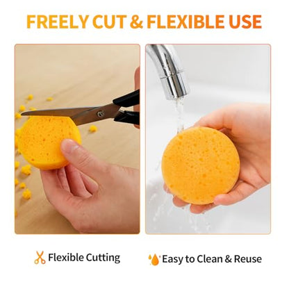 12 Pcs Pottery Sponges, 2.75 inch Yellow Round Sponges for Clay Art, Painting & Crafts, Tack Cleaning Sponges for Household & Leather Care - size: 12pcs
