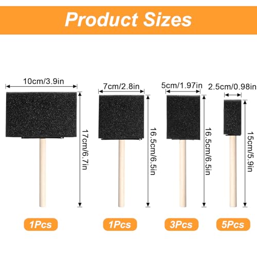 10PCS Foam Paint Brushes Set, Sponge Paint Brush with Wooden Handle, Foam Painting Brushes for Details or Large Area Painting, Staining, Varnishes and DIY Craft Projects (1/2/2.8/4 Inch)