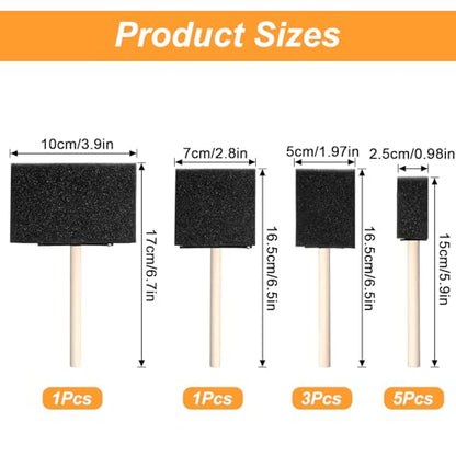10PCS Foam Paint Brushes Set, Sponge Paint Brush with Wooden Handle, Foam Painting Brushes for Details or Large Area Painting, Staining, Varnishes and DIY Craft Projects (1/2/2.8/4 Inch)