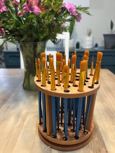 Rotating Paint Brush Holder - Handmade Paint Brush Holder Rotating Art Supply Organizer – Large Capacity Cherry Hardwood Brush Organizer for Desk, Arts and Crafts