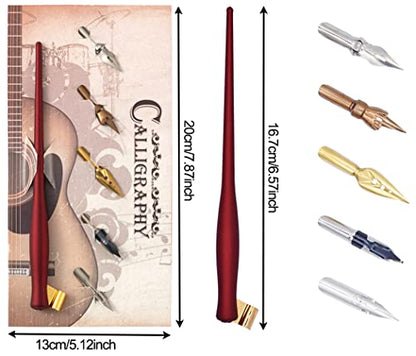 XIAOYU Oblique Calligraphy Dip Pen Comic Pen Set Include 2-in-1 Calligraphy Oblique or Straight Penholder with 5 Pieces Replacement Nibs, Red - color: Red