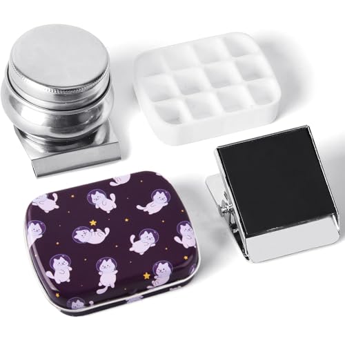 Portable Mini Tin Box 12-Well Empty Watercolor Palette Paint Mixing Tray is a Small Storage Travel Kit with Magnetic Clip and Oil Pot,Making it Perfect for Outdoor Sketching and DIY Painting.Cats - color: Palettes Sets-cat