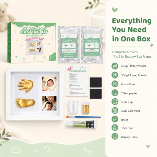 Noosuna Baby Hand and Foot Casting Kit with Shadow Box Frame(11x9 Inch), Baby Foot Casting Kit Ideal for Baby Keepsakes, Baby Shower, Newborn Gifts, Perfect First Birthday