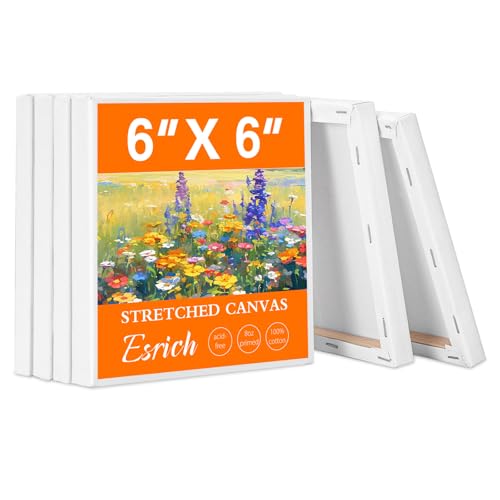 ESRICH Small Stretched Canvas for Painting 6x6 inch, 2/5''Profile Art Primed 6 Pack Canvases for Painting, Cotton Small Professional Blank Paint Canvas for Kids and Art Supplies, for Acrylics, Oils. - size: 6x6in-6Pack