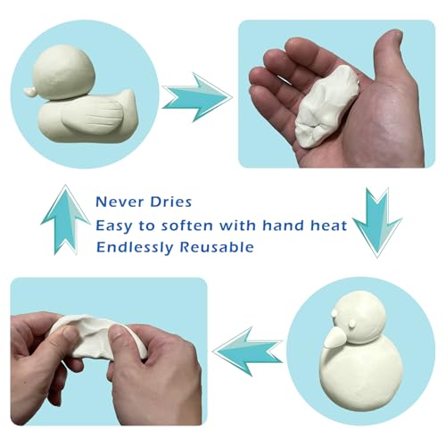 ReArt Non-Drying Oil-Based Modeling Clay 2.6 Pounds, Non Hardening Reusable Clay, Non Toxic No Bake Professional Oil Base Sculpting Clay (White) - color: White