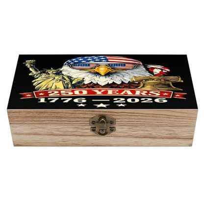 250 Years America Anniversary 1776-2026 Liberty Eagle Jewelry Box Wooden Rustic Multi-Purpose Organizer with Front Clasp for Jewelry, Crafts, Accessories & Small Items - color: style-4