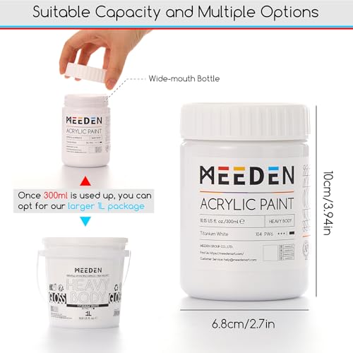 MEEDEN Black and White Acrylic Paint: 300ml/10oz x 2 Jars Heavy Body Gloss Acrylic Paint - Thick Art Paints for Professional Artists Painting on Canvas - color: Titanium White + Intense Black - 300ml