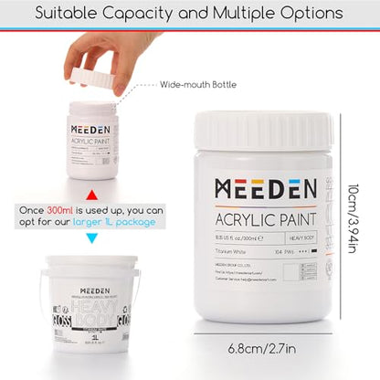MEEDEN Black and White Acrylic Paint: 300ml/10oz x 2 Jars Heavy Body Gloss Acrylic Paint - Thick Art Paints for Professional Artists Painting on Canvas - color: Titanium White + Intense Black - 300ml