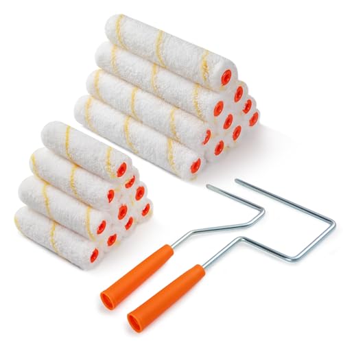 20 Pack Microfiber Paint Roller, 4 Inch and 6 Inch, Small Paint Roller Covers, 3/8-Inch Nap, Mini Paint Rollers for House Painting with Paint Roller Frame, Wall Painting Tool - size: 4 Inch & 6 Inch,20 Pack