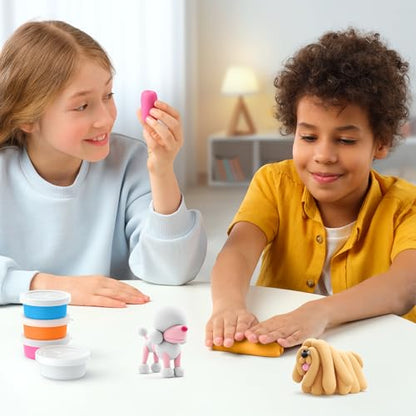 Hey Clay 15 Cans Set - Colourful Modelling Kids Air-Dry Clay 15 Cans with Sculpting Tools and Fun Interactive Instructions for Children Age 3+ (Dog Buddies) - style: Dog Buddies
