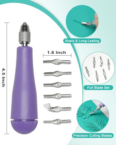 UCEC 7 Pack Linocut Block Printing Kit – Includes 5 Soft 4" x 6" Linoleum Blocks and Lino Cutting Tools with 6 Blades Universal Size, 4’’ Brayer Roller, Complete Rubber Stamp Carving Kit for Beginner - color: 7pcs(linoleum Knife+4 Inch Brayer Roller+rubbe