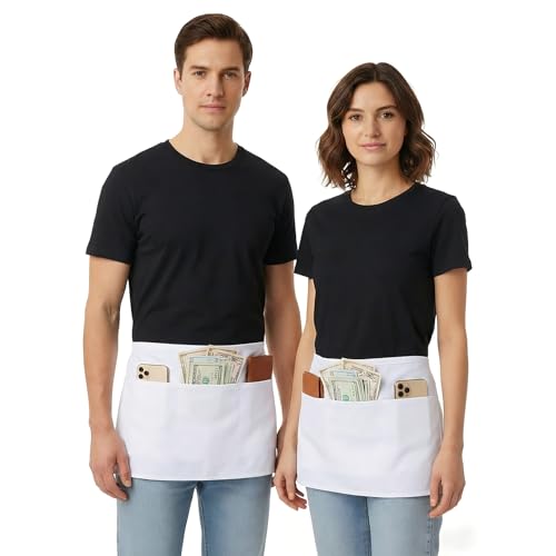 BOHARERS Waist Apron with 3 Pockets 12 Pack - White Waitress Server Short Apron - color: C-12 Pack White