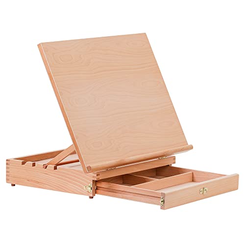 U.S. Art Supply Large 20-1/2" x 16" Wooden Drawing Board, Adjustable Table Top Easel for Painting and Drawing - Drafting Board with 5 Angles, T-Square, Pencil Ledge, Locking Storage Drawer