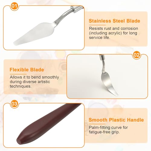 HARFINGTON 2pcs Palette Knife Painting Tool 2.09" x 0.71" Stainless Steel Art Spatula Pallet Knives Scrapers Tools with Plastic Handle for Acrylic Oil Canvas Mixing Spreading, Red/Silver - size: 2.09" x 0.71"